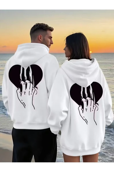 Sevgili Çift Kombini 2’li Kalp ve Pençe Desenli Unisex Sweatshirt – Cool Street Style ürün görseli 1