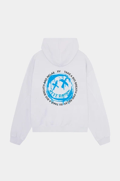 Unisex Siyah Kapüşonlu Sweatshirt - Mavi Baskılı Oversize Hoodie ürün görseli 1