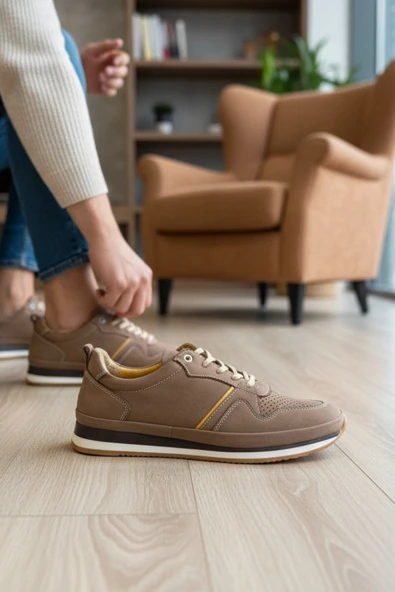 Enoch Hakiki Deri Sarılı Detaylı Erkek Sneaker Ayakkabı Ortopedik Taban ürün görseli 1