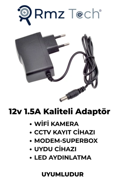RMZTECH 12v1.5a Plastik Adaptör | Modem SüperBox | Wifi Kamera | Kayıt Cihazı | Led Şerit Uydu Cihazı Uyumlu ürün görseli 1