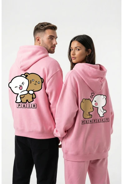 Nevermind Unisex Oversize Ayıcık Baskılı Çift Hoodie ürün görseli 1