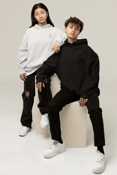 Ateş ve Su Baskılı Sevgili Hoodie – Kadın Erkek Oversize Çift Sweatshirt ürün görseli 1