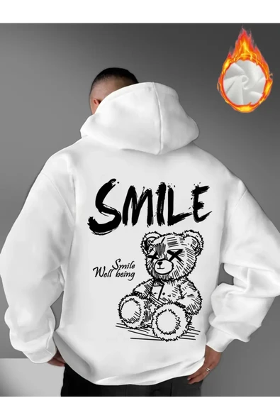 Unisex Oversize Smile Yazılı Hoodie – Trend Streetwear Kapüşonlu Sweatshirt ürün görseli 1