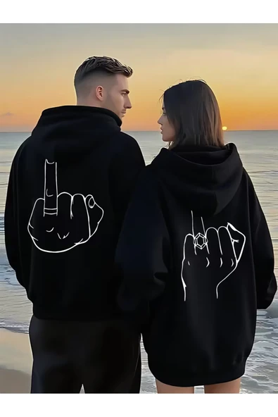 Oversize Hoodie Grafik El Çizimi Baskılı – Unisex Kapüşonlu Sweatshirt Streetwear 2'li Set ürün görseli 1