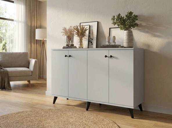 Dienni Simple Konsol 4 Raflı 4 Kapaklı 120x44x80 BEYAZ ürün görseli 1
