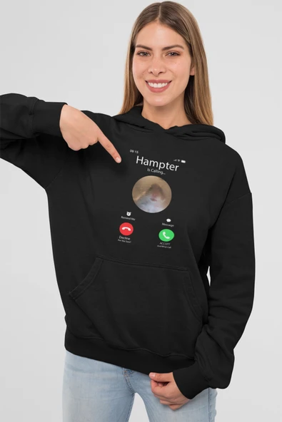 Unisex Hampter is Calling Sweatshirt Siyah - Resim 3