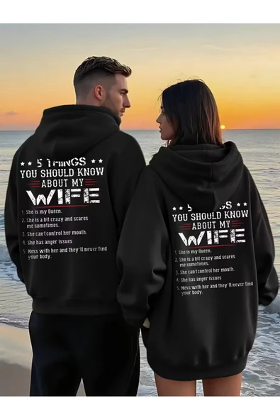 5 Things Yazılı Unisex Hoodie – Sevgili Kombini Oversize Kapüşonlu Sweatshirt 2'li Set ürün görseli 1