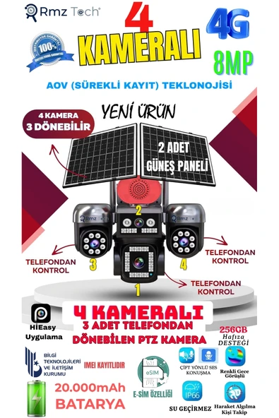 AVENİR AV-S446 12MP 4 Kameralı PTZ 4G Sim Kartlı Solar Kamera ürün görseli 1
