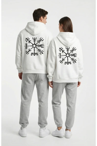 Nevermind Unisex Vegvisir Pusula Baskılı Sevgili Kombini Oversize Hoodie Seti ürün görseli 1