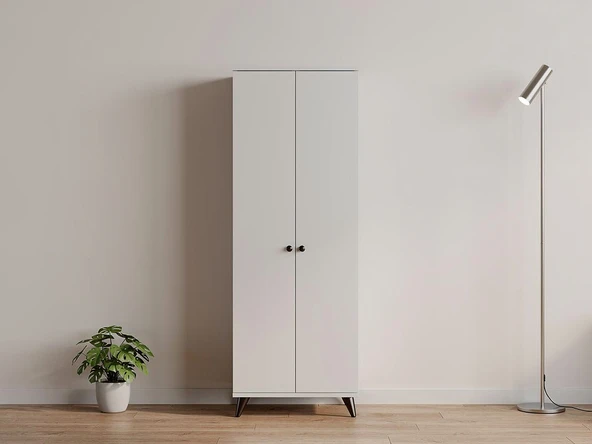 Dienni Simple Gardırop 6 Raflı 2 Kapaklı Tek Askılı 60x44x176 BEYAZ ürün görseli 1