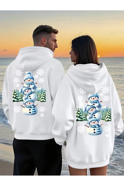 Kardan Adam Sevgili Kombini Hoodie – Unisex Oversize Kapüşonlu Sweatshirt 2’li Set ürün görseli 1