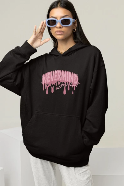 Unisex Oversize Hoodie Sweatshirt – Pembe Baskılı Kapüşonlu ürün görseli 1