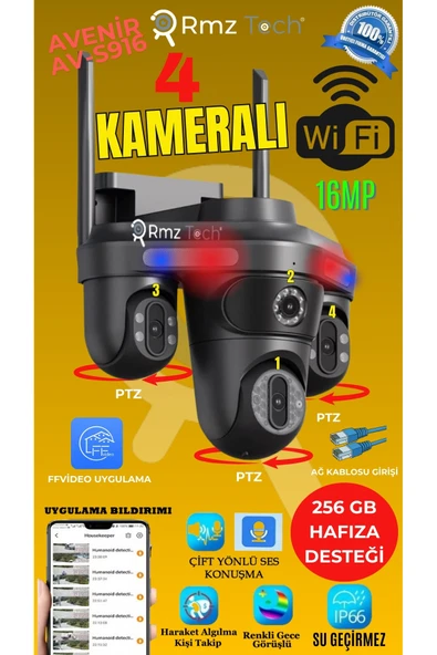 Avenir AV-S316X3 4 Kameralı 16MP 3kamera 10X Zoom 3 Ptz Dönebilen Wifi Sesli Kamera ürün görseli 1