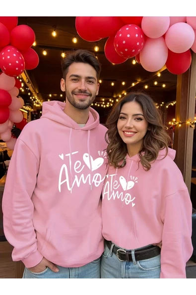 Te Amo Çift Hoodie – Oversize Unisex Sevgili Kombin Sweatshirt | ürün görseli 1