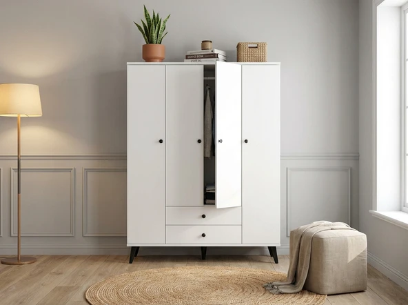 Dienni Simple Gardırop 10 Raflı 2 Çekmeceli Tek Askılı 120x44x176 BEYAZ ürün görseli 1