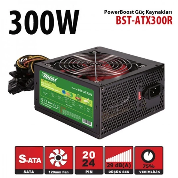 POWER BOOST BST-ATX300R 300W 12cm Fanlı Power Supply Kutulu 300W Power Supply ürün görseli 1