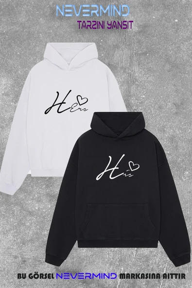 Unisex Çift Kombini 2’li Oversize Hoodie Kalp & Göz Tasarımlı Sweatshirt – Sevgili Kombini ürün görseli 1