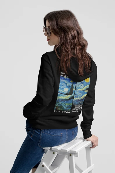 Unisex Oversize Hoodie – Van Gogh Starry Night Baskılı Kapüşonlu Sweatshirt, Rahat Kalıp ürün görseli 1
