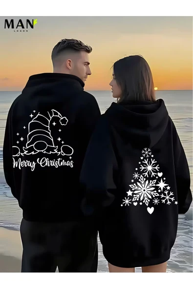 Merry Christmas Sevgili Kombini Hoodie – Unisex Oversize Kapüşonlu Sweatshirt 2’li Set ürün görseli 1