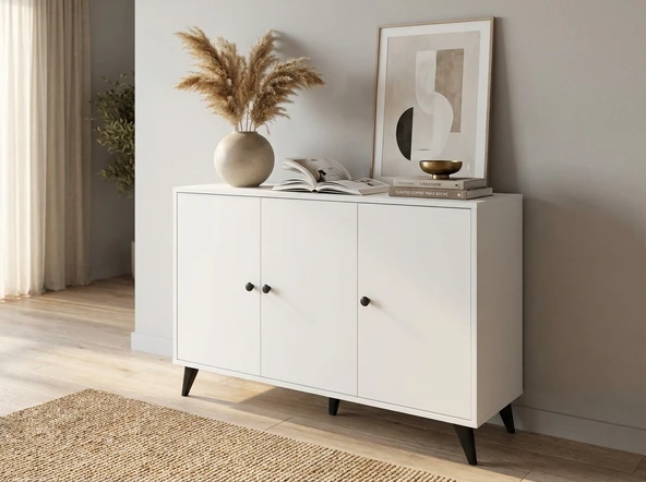 Dienni Simple Çok Amaçlı Dolap 4 Raflı 3 Kapaklı 90x44x96 BEYAZ ürün görseli 1