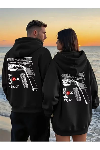 Glock Grafik Baskılı Beyaz Hoodie – Sokak Modası Unisex Kapüşonlu Sweatshirt Oversize ürün görseli 1