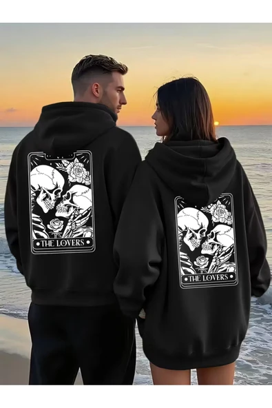 Sevgili Çift Kombini 2’li The Lovers Baskılı Unisex Oversize Sweatshirt – Skull Aşk Tasarımı ürün görseli 1