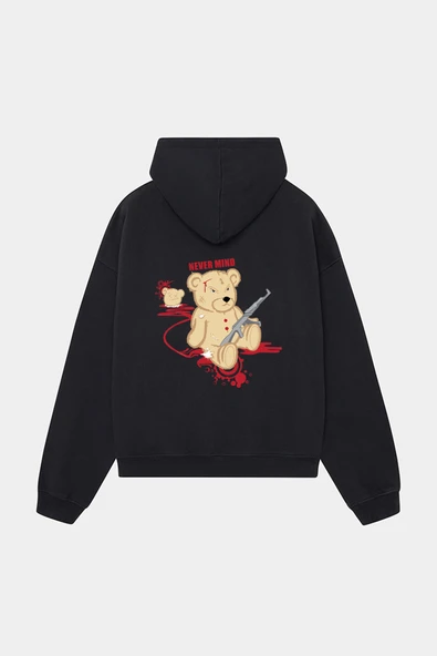 Unisex Oversize Kapüşonlu Sweatshirt – Ayıcık Baskılı, Never Mind Tasarım ürün görseli 1