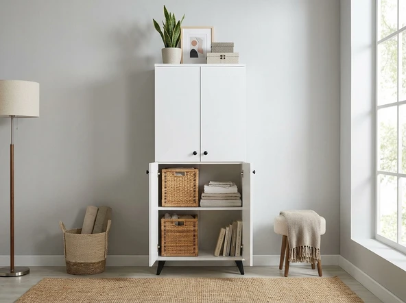 Dienni Simple Çok Amaçlı Dolap 5 Raflı 4 Kapaklı 60x30x176 BEYAZ ürün görseli 1