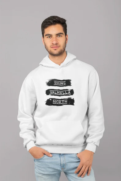 Viking Valhalla North Kapüşonlu Sweatshirt – Erkek Unisex Hoodie ürün görseli 1