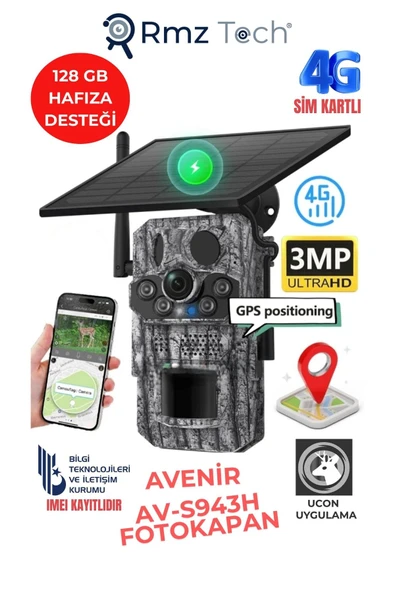 Avenir AV-S443H 3mp 4g Solar Foto Kapan No-Glow Kamuflaj Avcılık Doğal Yaşam Kamerası Sim Kartlı ürün görseli 1