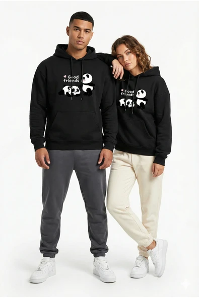 Unisex Oversize Hoodie Panda Figür Baskılı ürün görseli 1