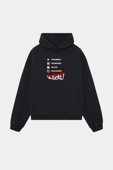Unisex Kapüşonlu Sweatshirt - Luck Yazılı Oversize Hoodie ürün görseli 1