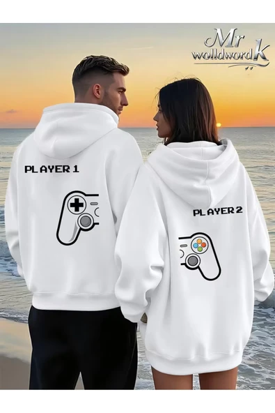 Player 1 Player 2 Sevgili Kombini Hoodie – Unisex Oversize Kapüşonlu Sweatshirt 2’li Set ürün görseli 1