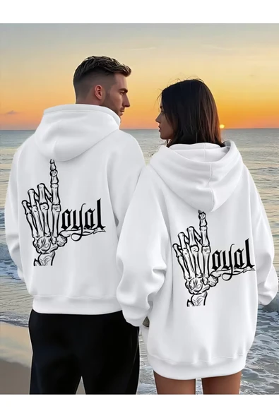 Unisex Kapüşonlu Hoodie – Kuru Kafa El Baskılı Oversize Sweatshirt Sokak Stili 2'li Set ürün görseli 1