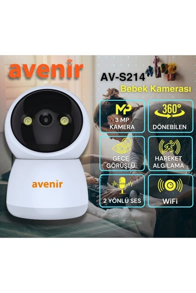 AVENİR AV-S214 Bebek Bakıcı Kamerası 3MP Çift Yönlü Ses Hareket Algılama 10M Gece Görüş Mesafe P6SLite App ürün görseli 1
