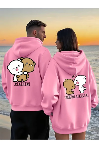 Sevgili Kombin Hoodie Çift Sweatshirt – Çiftlere Özel Ayıcık Baskılı Pair Perfect Kapüşonlu Oversize ürün görseli 1