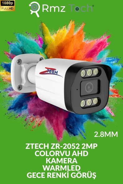 RMZTECH ZTECH 2MP 2.8MM GECE RENKLİ GÖRÜŞ COLORVU AHD GÜVENLİK KAMERASI ZR-2052 WARMLED FULLCOLOR ürün görseli 1