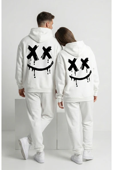 Nevermind Unisex Smile Baskılı Sevgili Kombini Oversize Hoodie Seti ürün görseli 1