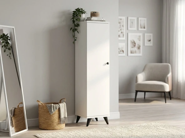 Dienni Simple Çok Amaçlı Dolap 4 Raflı Tek Kapaklı 30x30x144 BEYAZ ürün görseli 1