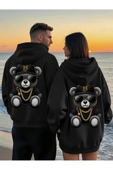 Sevgili Kombini Oversize Hoodie – Cool Ayıcık Baskılı 3 İplik Sweatshirt Unisex 2'li Set ürün görseli 1
