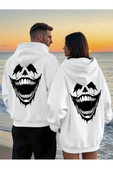 Sevgili Kombini Oversize Hoodie – Korku Gülüşü Baskılı 3 İplik Unisex Sweatshirt 2'li Set ürün görseli 1