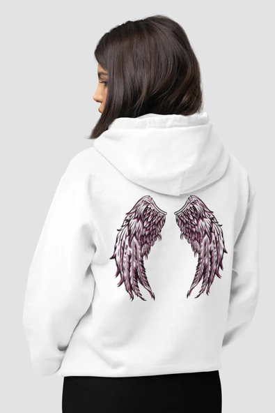 Minimalist Melek Kanadı Tasarım Hoodie, Pamuklu Kumaş, Şık ve Rahat Kapüşonlu Sweatshirt ürün görseli 1