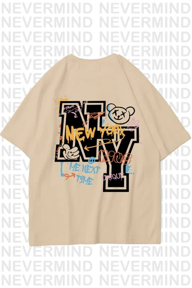 Unisex Kadın Erkek NY-ME Özel Tasarım Sırt Baskılı  Oversize Tshirt ürün görseli 1