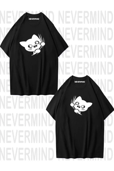 Sevimli Cat Temalı Unisex Çift Tişörtü - Resim 3