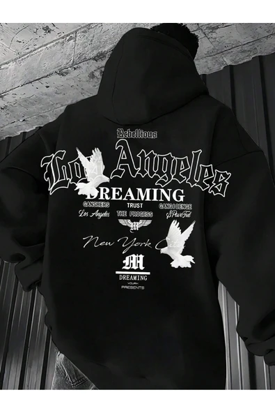 Unisex Los Angeles Baskılı Oversize Baskılı Kapşonlu Sweatshirt 3 Iplik ürün görseli 1