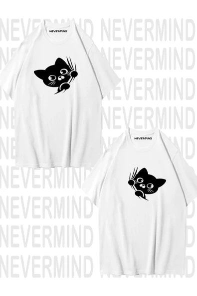 Sevimli Cat Temalı Unisex Çift Tişörtü - Resim 2