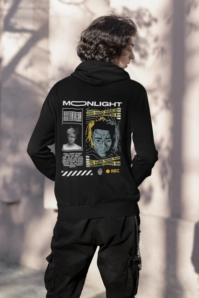 Unisex MoonLight Baskılı Oversize Baskılı Kapşonlu Sweatshirt 3 Iplik ürün görseli 1