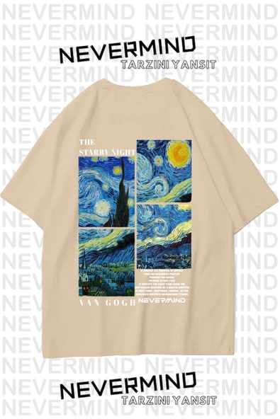 Nevermind Unisex Van Gogh Baskılı Oversize Tshirt - Resim 11