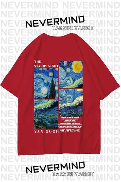 Nevermind Unisex Van Gogh Baskılı Oversize Tshirt - Resim 3
