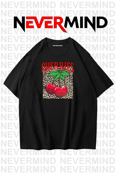 Unisex Cherries Baskılı Oversize Tshirt - Resim 7